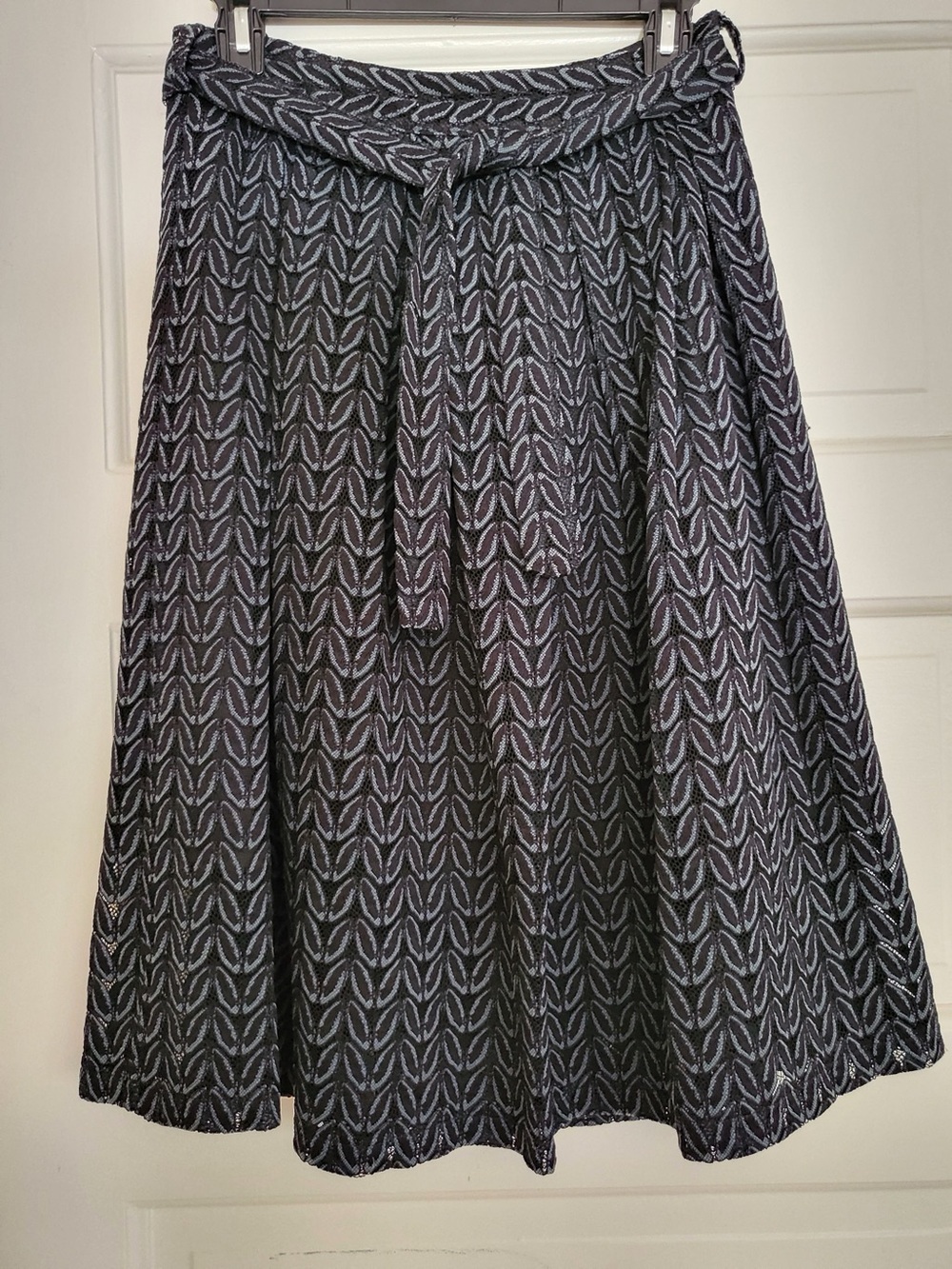 ICE Black Textured A-Line Midi Skirt with Braided Tie Belt Size M - Picture 3 of 9